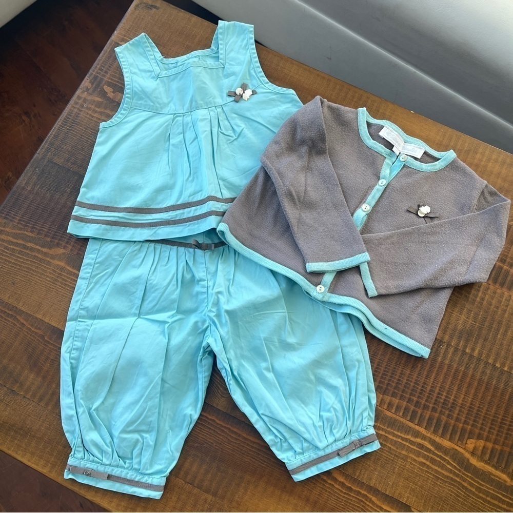 Top + bottoms + gilet 9/12 months Tartine et‎ Chocolat turquoise